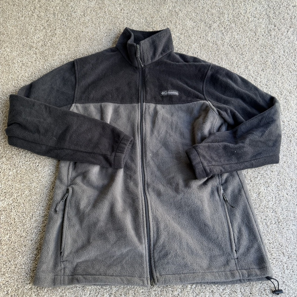 Columbia Jacket Mens LT Gray Fleece Full Zip Stand Collar Tall Pockets Outdoor